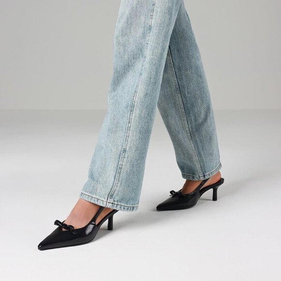 Caradise Women Black Bow Pointed Toe Kitten Pumps Sexy Backless Stiletto Heel - Picture 3 of 8